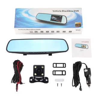 4.3 Automobilių Dvr automobilio galinio vaizdo veidrodis FHD 1080P Brūkšnys Cam Vaizdo įrašymo Dvigubas Objektyvas Su Galinio vaizdo Kamera Auto Registrator Dashcam skaitmeniniai vaizdo įrašymo įrenginiai