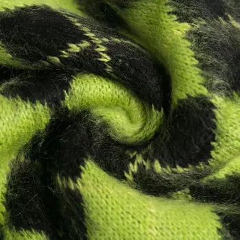 Green & Black Argyle Cardigan Negabaritinių V-Kaklo, ilgomis Rankovėmis Priekiniai Mygtuką Apkarpyti Šiltas Fuzzy Megztiniai Viršų Rudenį, Žiemą Moterys e-Girls /