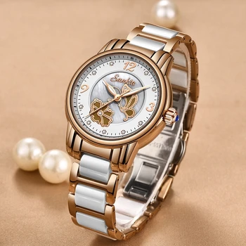 SUNKTA NAUJAS Prekės ženklas Prabangos Ponios Rose Gold Moterų Laikrodžiai Kvarcinis Laikrodis Moterims, Moteriška Žiūrėti Mergina, Laikrodžiai Relogio Feminino+Box