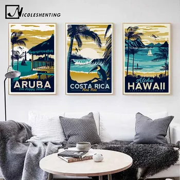 NICOLESHENTING, Aruba, Havajų Jūros Paplūdimio Derliaus Minimalistinio Meno Tapybos Drobės Kraštovaizdžio Nuotraukos Spausdinimo Modernių Namų Kambario Dekoro