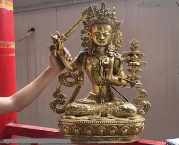 68cm Tibeto Budizmo Vario ir Bronzos Gild Manjusri Manjushri Guan Yin Kwan-yin Statula