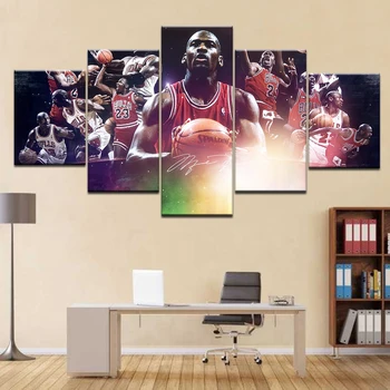 Krepšinio Žvaigždė Michaelas Jordanas HD Drobės Tapybos 5 Skydelis Nuotrauką Sienos Meno Plakatas Kambarį Namo Apdailos Rėmas Iliustracijos
