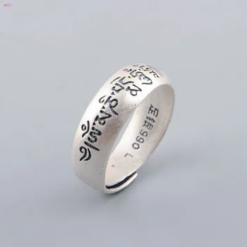 S999 gryno sidabro archaize žiedas Nacionalinės muitinės žiedai vyrams ir moterims Šešių simbolių tiesa Sidabro Žiedas