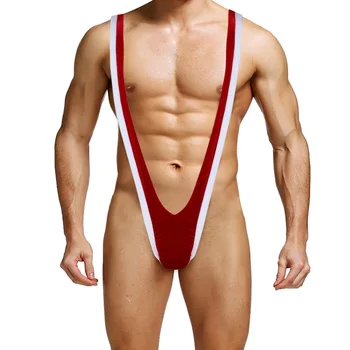 Maudymosi kostiumėliai, Vyriškos Mankini Thong maudymosi kostiumėlį vientisas Bodysuit Kalėdų Santa Atostogų Išgalvotas Cosplay Kostiumų Thong Apatiniai Bodysuit