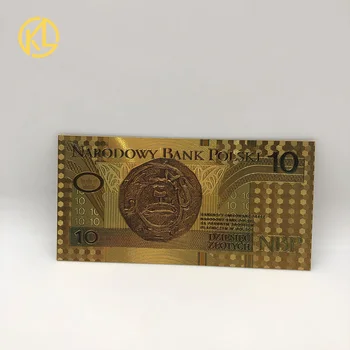 KARŠTO 10vnt/daug Kelinas Spalvos 999.9 Aukso Folija Banknotų Pinigų Lenkija 10 ZLOTŲ su sertifikato, verslo dovanos, namų puošybai