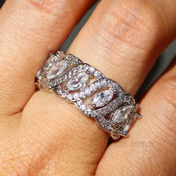 Prabanga 925 Sterlingas sidabro Markizė Cut Diamond Engagement Vestuviniai Žiedai, Moterų Papuošalai