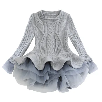 Vaikų Rudens Megztinis SUKNELĖ 2020 m. Žiemos Ilgos Rankovės Princess gimtadienio suknelės 15 spalvų Vestuvinių Suknelių atostogų drabužiai