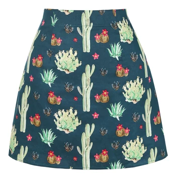 Medvilnės kaktusas gėlių gėlių spausdinti vasaros sijonas ss0008 faldas mujer retro vintage punk ponios sexy mini sijonas