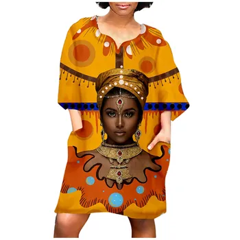 Moterų Suknelės, Mados Afrikos Derliaus Spausdinimo Viduryje Rankovėmis V-Kaklo Atsitiktinis Mini Suknelė Neapibrėžta Skraiste Longue Femme Ete Femme Skraiste