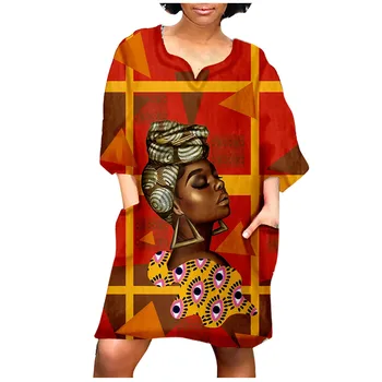 Moterų Suknelės, Mados Afrikos Derliaus Spausdinimo Viduryje Rankovėmis V-Kaklo Atsitiktinis Mini Suknelė Neapibrėžta Skraiste Longue Femme Ete Femme Skraiste