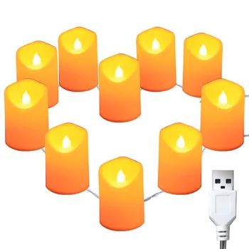 10 Led Flameless Žvakės String Žibintai USB Kištukas į Mirgėjimas LED Žvakių Papuošimai Festivalis Šventė,Valentino Diena,Šaliai