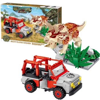 270pcs Juros periodo Dinozaurų Blokai Žaislai Triceratopsas Pasaulyje Parkas Miesto pavyzdžiu Pavogti Kiaušiniai Sunkvežimių Duomenys Plytų Vaikams