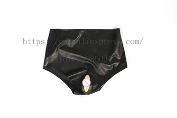 Seksualus suaugusiųjų latekso nuosėdos high waisted erotinių latekso šortai prezervatyvą kieto juoda spalva