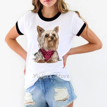 Moterų marškinėlius cute šuniuką, jorkšyro terjerai print t-shirt marškinėliai femme harajuku kawaii drabužius vasarą viršuje šunų mylėtojas marškinėliai streetwear