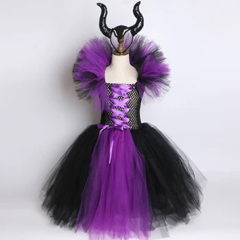 Maleficent Blogio Karalienė Merginos Tutu Suknelė su Ragais Helovyno Cosplay Ragana Kostiumas Mergaitėms, Vaikams, Šalis Suknelė Vaikų Drabužiai