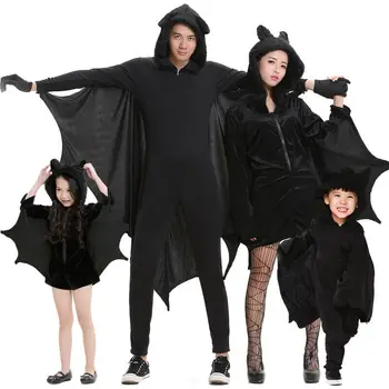 Helovinas Juodas Šikšnosparnis Vampyras Kostiumas Elf Šalies Suaugusiųjų, Vaikų, Tėvų-Vaikų Apranga