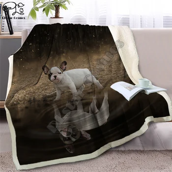 Pug Sherpa Antklodę ant Lovos Gyvūnų Mesti Antklodę Vaikams Šunų Atspindys Lovatiesė 3D prancūzų Buldogas Šuniukas, Sofos Padengti stiliumi-1