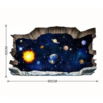 3D Kosmoso Planetų Sienų Lipdukai Kosminės Sienų Lipdukai Vaikų Kambario Kūdikio Miegamojo Lubų, Grindų Erdvė, Galaxy Planetų Siena Lipdukas