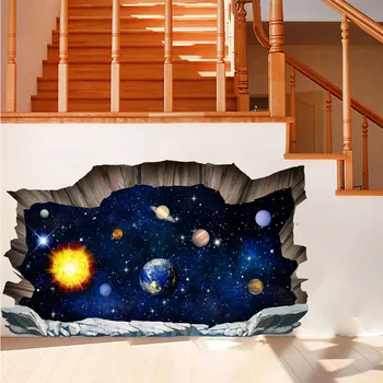 3D Kosmoso Planetų Sienų Lipdukai Kosminės Sienų Lipdukai Vaikų Kambario Kūdikio Miegamojo Lubų, Grindų Erdvė, Galaxy Planetų Siena Lipdukas