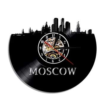 Maskvos Miesto Panorama LED Apšvietimo Spalvos Keitimas rusijos Architektūros Sienų apšvietimo Vinilo Įrašas Sieninis Laikrodis Modernus Apšvietimas