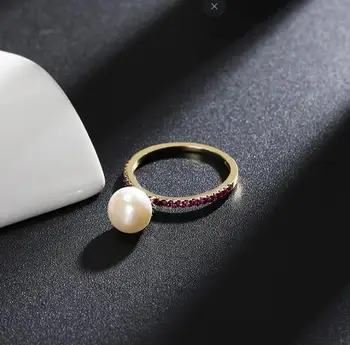 Mados naujų baroko perlas asimetrinė žiedas raudonos dvigubai pearl spalvinga rodomojo piršto žiedą