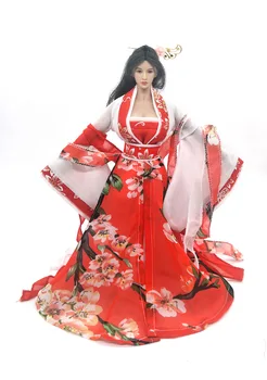 1/6 Senovės drabužius moterų karių raudona spausdinti Hanfu tinka PHICEN TBL UD ir kitos didelės krūtys