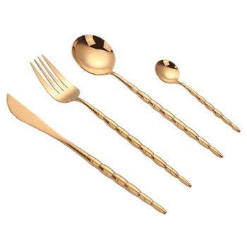 304 nerūdijančio plieno stalo įrankiai Europos stiliaus bambuko rankena aukso vakarų maisto šakutę, šaukštą ir namų virtuvės reikmenys