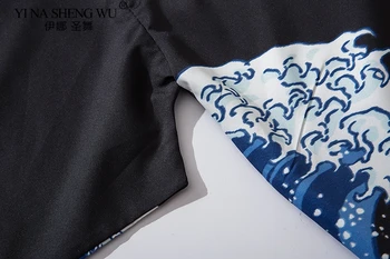 Japonų Stiliaus Krano Spausdinti Banga Kimono Moterų, Vyrų Megztinis Marškinėliai Yukata Haori Obi Drabužių Derliaus Tradicija Palaidinė Paplūdimio Drabužiai