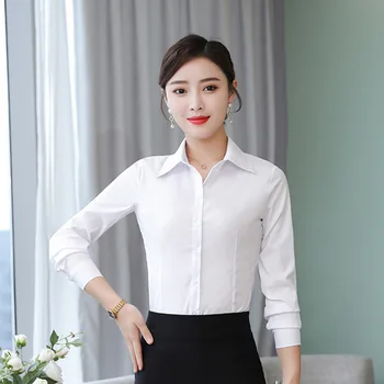 Korėjos Mados Šifono Moterims Palaidinės Office Lady Marškinėliai ir Palaidinė ilgomis Rankovėmis Blusas Largas Plius Dydis XXXL/5XL Moterų Topai