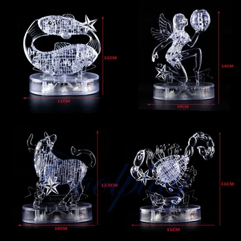 3D Kristalų Dėlionę 12 Mergelės Horoskopas Dėlionės Dėlionės su LED Šviesos 