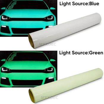 Automobilių Žalia Mėlyna Šviesos Švytėjimas Vinilo Įvyniojimas, Plėvelės Klijai PVC Lipdukas Su Bubble Free Aukštos Energijos Fotoliuminescencinės Švyti Tamsoje