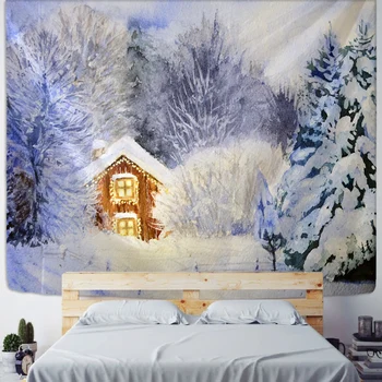 Kalėdų Kaime, Medinis Namas Gobelenas Ledo Ir Sniego Stiliaus Sienos Kabo Linksmų Kalėdų Gobelenas Namų Dekoravimo Kalėdų Dovana