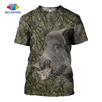 3D Spausdinimo Harajuku medžioklės marškinėliai Mados vyriški T-shirt Moterims, Gyvūnų Šernas Tee Berniukai Juokinga Trumpas rankovės Rock, Hip-hop Drabužiai