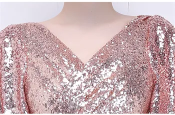JaneVini Rose Aukso Blizgučiais Bridesmaid Dresses Ilgas Trumpas Rankovės Grindų Ilgis Moterų Oficialią Šalies Chalatai Vestido Boda Invitada