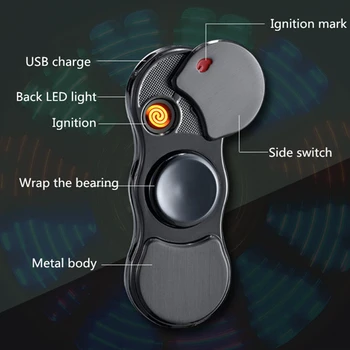 Ranka Suktuko USB Elektros Lengvesni 7 LED Juostelės Fidget Suktuko plazminius, Žiebtuvėliai Metalo Vėjo Volframo Turbo Impulsiniai Lengvesni