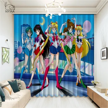 Sailor Moon Spausdinti Užuolaidas Kambarį Mergina Miegamojo Užuolaidos Namų Vaikų užuolaidos Užuolaidos Virtuvėje Mikro Spalvinimas