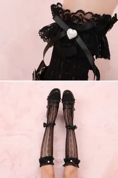 Japonijos blauzdos kojinės vadovas meilės lolita nėrinių lankas mėgintuvėlyje, kojinės anime mergina jk studentai, kojinės