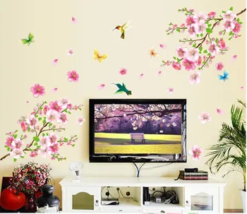 Karšto parduoti sakura gėlės sienų lipdukai tv foną, kambario dekoracijas 9158. 
