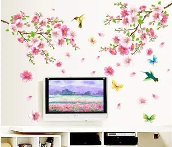 Karšto parduoti sakura gėlės sienų lipdukai tv foną, kambario dekoracijas 9158. 