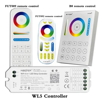 WL5 wifi 5 1 led juostos valdiklis RGBW RGB+BMT led juostelės;2.4 G HZ nuotolinio:FUT092,8 Zonos FUT089,B8 Sieniniai Touch Panel