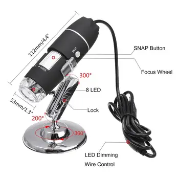 3 1. Skaitmeninis USB Tipo C Mikroskopu Mikroskopu didinamasis stiklas Kamera 8 LED Stovėti 
