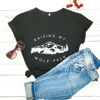 Pakėlęs Wolf Pack Juokinga Moterų Marškinėliai Mama Laukinių Tie T-Shirt Mama Liftas Marškinėliai Motinos Diena Dovanų Naują Atvykimo Medvilnės Marškinėliai