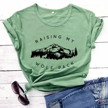 Pakėlęs Wolf Pack Juokinga Moterų Marškinėliai Mama Laukinių Tie T-Shirt Mama Liftas Marškinėliai Motinos Diena Dovanų Naują Atvykimo Medvilnės Marškinėliai
