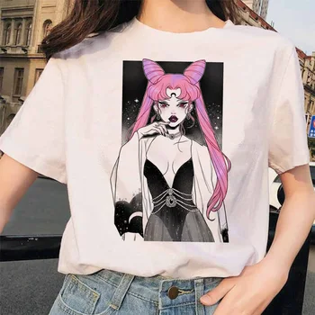 Sailor Moon Marškinėliai Harajuku Mados Atspausdintas T-Shirt Atsitiktinis Dizaino Marškinėlius Moterims Marškinėliai 90s Marškinėliai Moterims Estetinės O-Kaklo