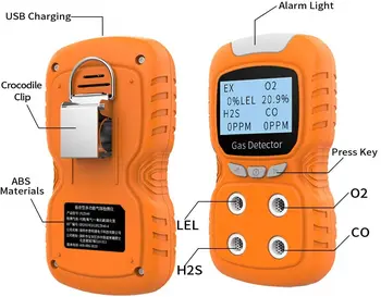 LCD 4 1 Nuodingų Dujų Signalizacijos Detektoriai, CO O2 H2S Stebėti Deguonies Dujų Analizatoriaus Metrų USB Įkrovimo Skaitmeninis Dujų Detektorius