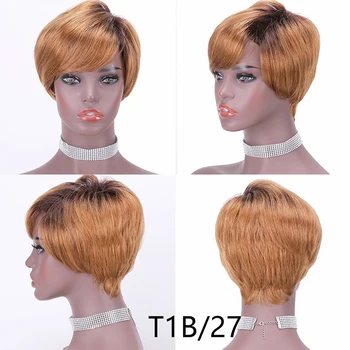 Addbeauty Pixie Sumažinti Tiesiai Žmogaus Plaukų Peruką už juodaodžių Moterų Brazilijos Remy Plaukų Trumpas Bob Aparatas Wig Natūralių Spalvų Ombre 150%