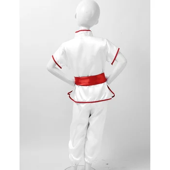 Unisex Wushu Kostiumas Satino Kung Fu Kostiumai Kovos Menų Uniformas, Kinų Tradicinė trumpomis Rankovėmis, Marškinėliai, Topai su Diržais, Kelnes Rinkinys