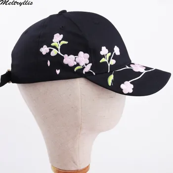 [Meltryllis]Naujas Mados Unisex Beisbolo kepuraitę, Siuvinėta Gėlių Džinsinio Skrybėlę Jaunų Moterų, Vyrų, Lauko Lenkti Kraštų Hip-hop Kepurės