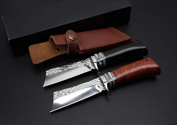 LCM66 Rankų darbo, kaltiniai medžioklės peilis Samurajus lauko peilis 59-60HRC fiksuotas peilis ebony rankena su Odos apvalkalas