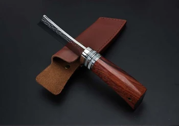 LCM66 Rankų darbo, kaltiniai medžioklės peilis Samurajus lauko peilis 59-60HRC fiksuotas peilis ebony rankena su Odos apvalkalas